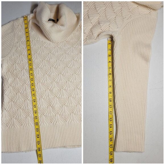 Liz Claiborne Winter White Metallic Knit Pointelle Wool Blend Cowl Neck Sweater - Picture 11 of 12